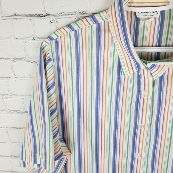 VINTAGE | short sleeve striped button up blouse - Picture 2 of 7
